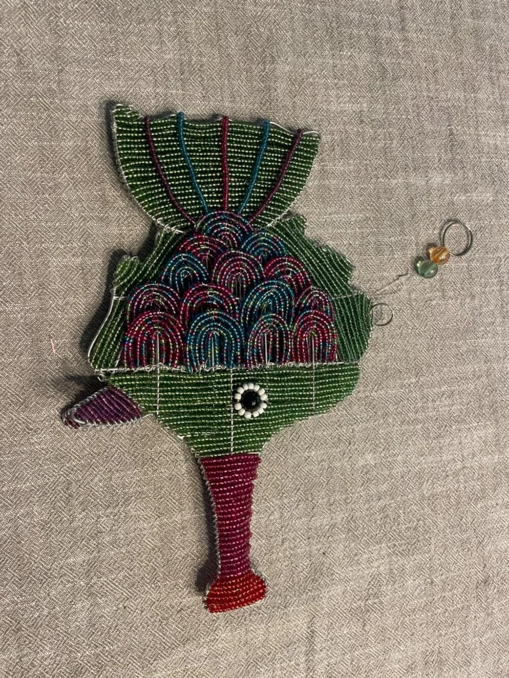 Beaded wire fish green tropical handmade home decor nautical Hanging 10